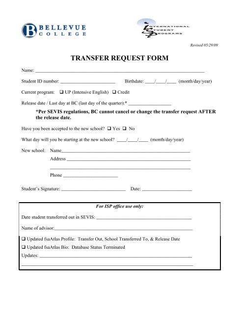 ISP Transfer Request Form - Bellevue College