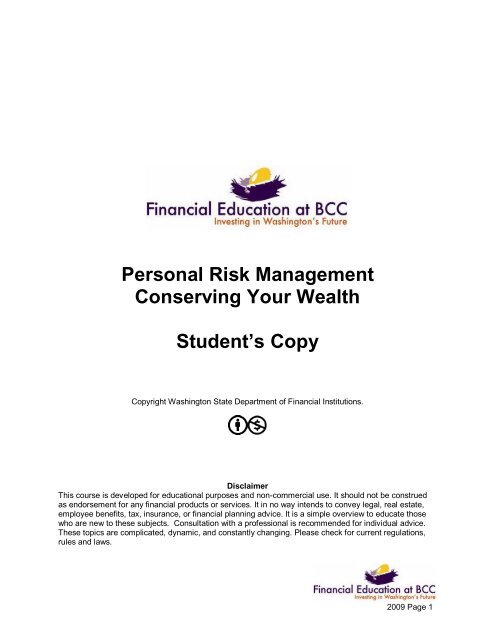 Personal Risk Management Lesson Plan - Bellevue College