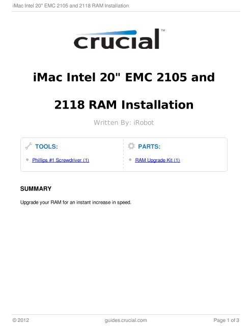 iMac Intel 20" EMC 2105 and 2118 RAM Installation