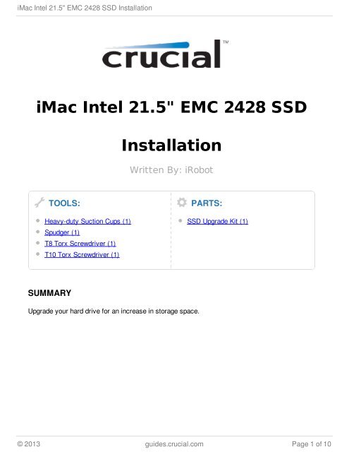 iMac Intel 21.5" EMC 2428 SSD Installation