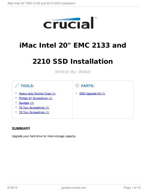 iMac Intel 20" EMC 2133 and 2210 SSD Installation