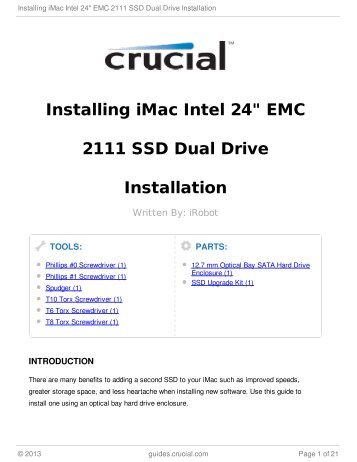 Installing iMac Intel 24" EMC 2111 SSD Dual Drive Installation