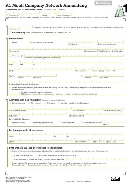 A1 Mobil Company Network Anmeldung + Rufnummernplan - A1.net