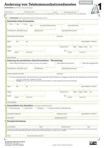 Änderung von Telekommunikationsdiensten - A1.net