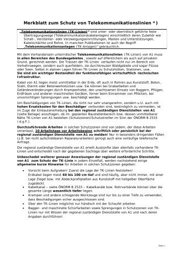 Merkblatt zum Schutz von Telekommunikationslinien (PDF) - A1.net