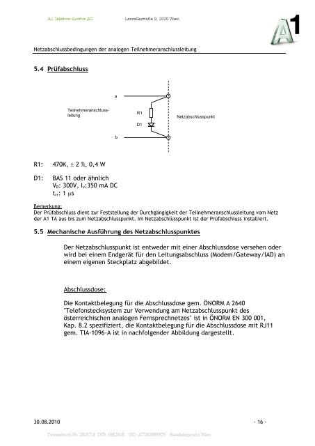 Netzabschlussbedingungen der analogen ... - A1.net