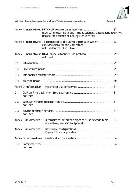 Netzabschlussbedingungen der analogen ... - A1.net