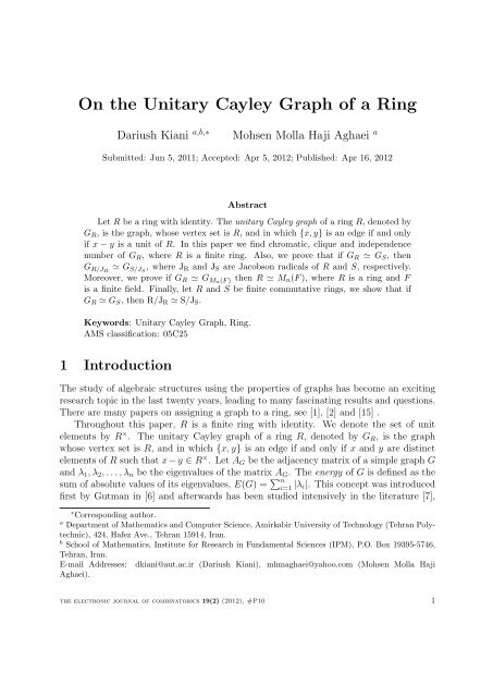 On the Unitary Cayley Graph of a Ring - IPM