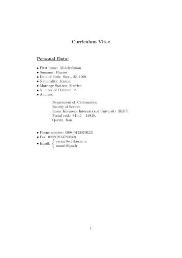 Curriculum Vitae Personal Data: - Math - IPM