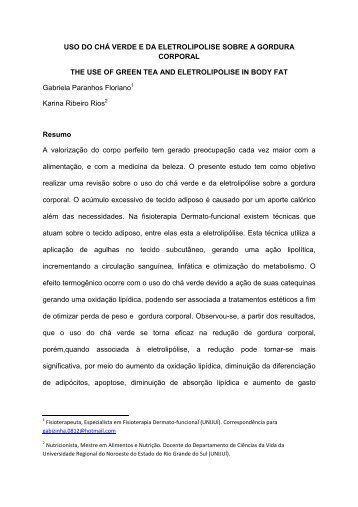 uso do chá verde e da eletrolipolise sobre a gordura corporal - Unijuí