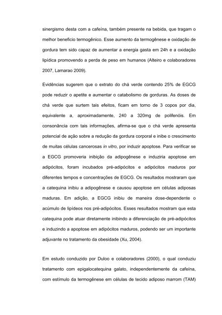 uso do chá verde e da eletrolipolise sobre a gordura corporal - Unijuí