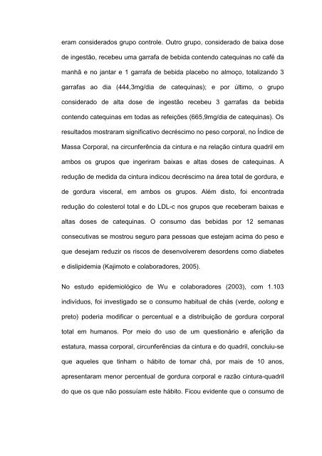 uso do chá verde e da eletrolipolise sobre a gordura corporal - Unijuí