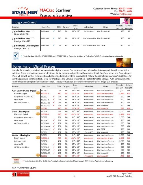 Starliner® Digital from MACtac® Product Catalog of Pressure ...