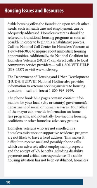 ON-CALL: Handbook for Homeless Veterans and Service Providers