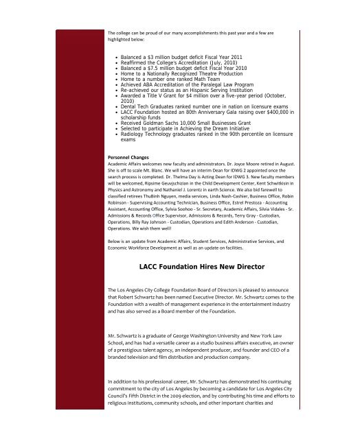 President's Fall 2011 Newsletter - Los Angeles City College