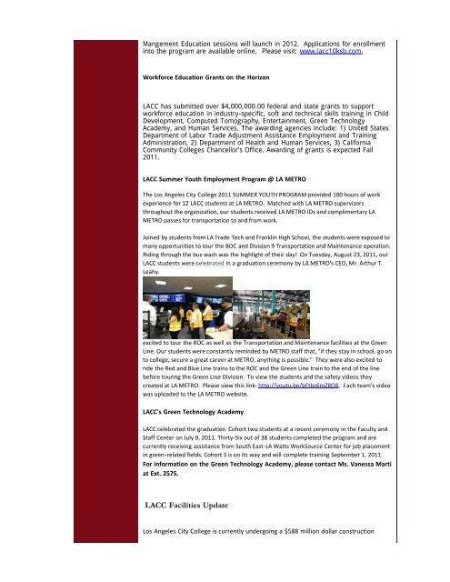 President's Fall 2011 Newsletter - Los Angeles City College