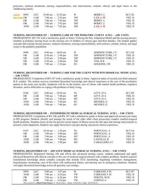 LOS ANGELES CITY COLLEGE FALL 2013 CLASS SCHEDULE ...