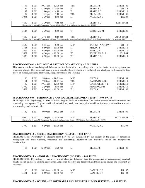 LOS ANGELES CITY COLLEGE FALL 2013 CLASS SCHEDULE ...