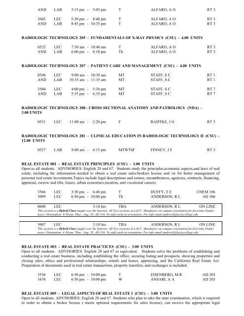 LOS ANGELES CITY COLLEGE FALL 2013 CLASS SCHEDULE ...