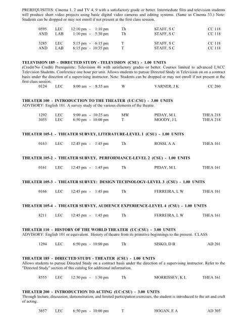 LOS ANGELES CITY COLLEGE FALL 2013 CLASS SCHEDULE ...