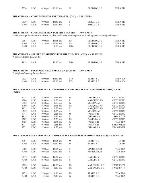 LOS ANGELES CITY COLLEGE FALL 2013 CLASS SCHEDULE ...