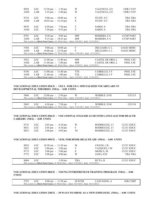 LOS ANGELES CITY COLLEGE FALL 2013 CLASS SCHEDULE ...