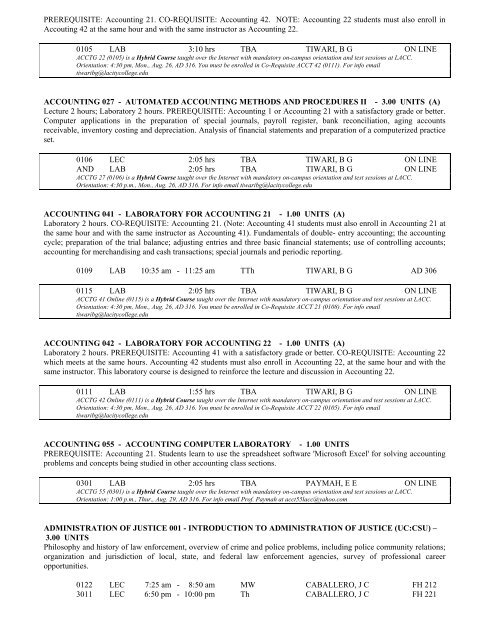 LOS ANGELES CITY COLLEGE FALL 2013 CLASS SCHEDULE ...