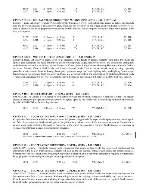 LOS ANGELES CITY COLLEGE FALL 2013 CLASS SCHEDULE ...