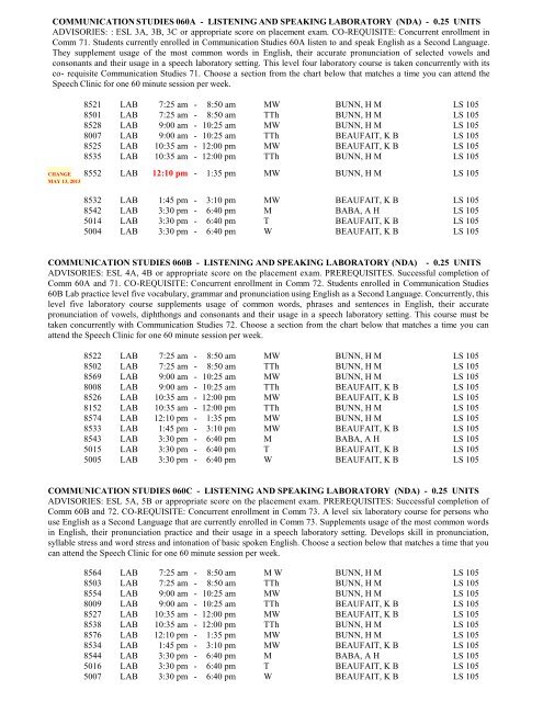 LOS ANGELES CITY COLLEGE FALL 2013 CLASS SCHEDULE ...