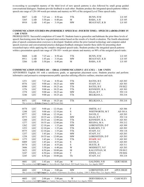 LOS ANGELES CITY COLLEGE FALL 2013 CLASS SCHEDULE ...