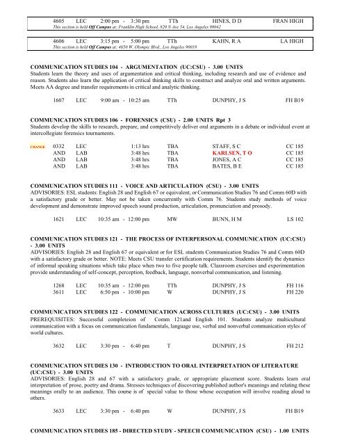 LOS ANGELES CITY COLLEGE FALL 2013 CLASS SCHEDULE ...