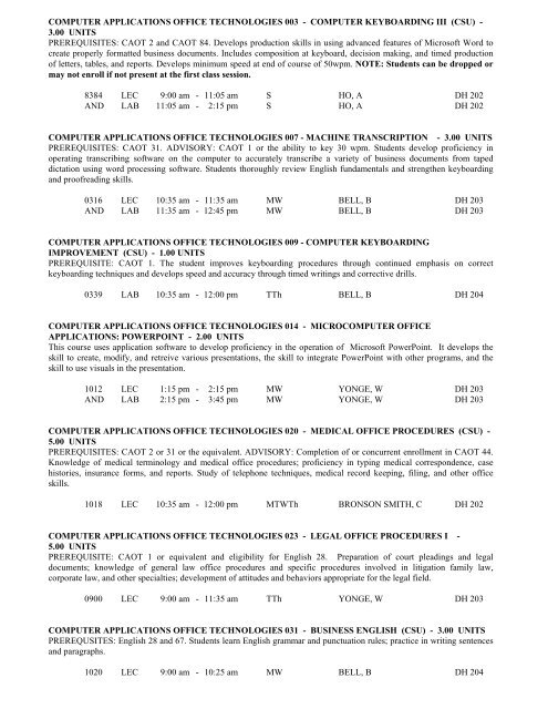 LOS ANGELES CITY COLLEGE FALL 2013 CLASS SCHEDULE ...