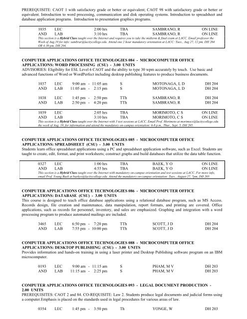 LOS ANGELES CITY COLLEGE FALL 2013 CLASS SCHEDULE ...