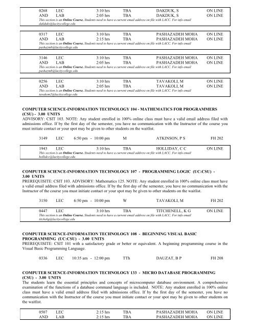 LOS ANGELES CITY COLLEGE FALL 2013 CLASS SCHEDULE ...