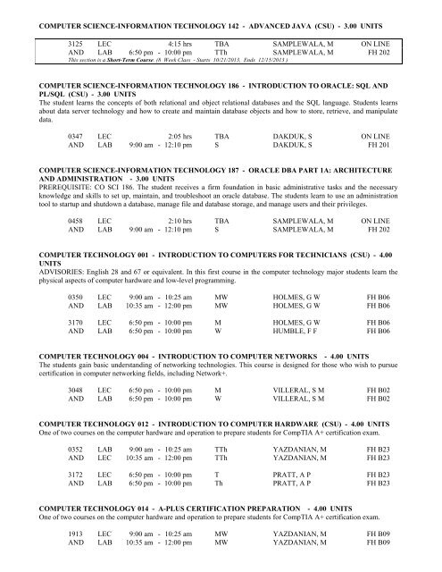 LOS ANGELES CITY COLLEGE FALL 2013 CLASS SCHEDULE ...