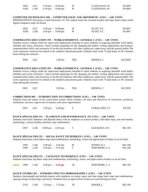 LOS ANGELES CITY COLLEGE FALL 2013 CLASS SCHEDULE ...