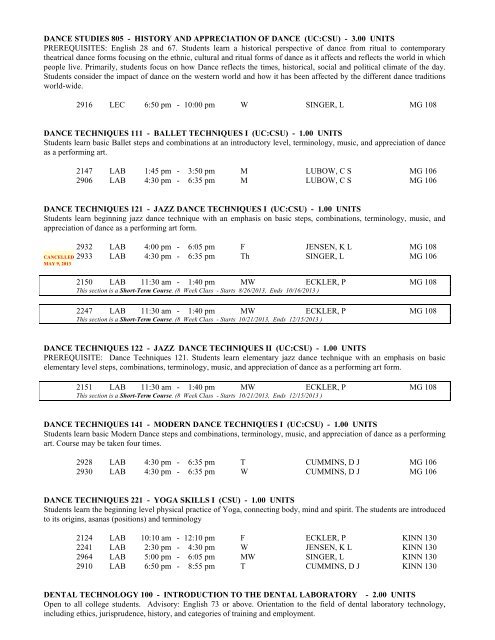 LOS ANGELES CITY COLLEGE FALL 2013 CLASS SCHEDULE ...