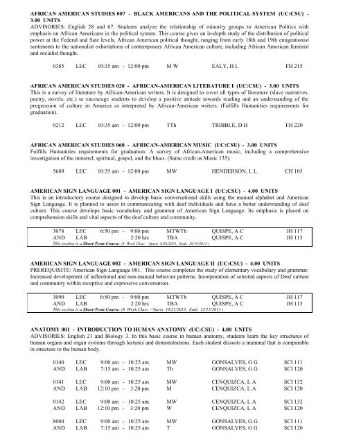 LOS ANGELES CITY COLLEGE FALL 2013 CLASS SCHEDULE ...