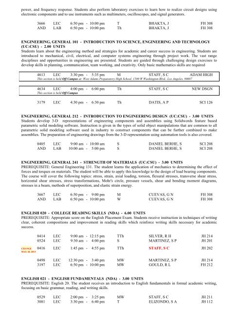 LOS ANGELES CITY COLLEGE FALL 2013 CLASS SCHEDULE ...