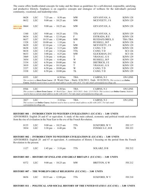 LOS ANGELES CITY COLLEGE FALL 2013 CLASS SCHEDULE ...