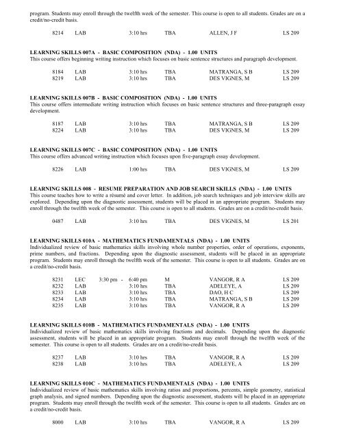 LOS ANGELES CITY COLLEGE FALL 2013 CLASS SCHEDULE ...