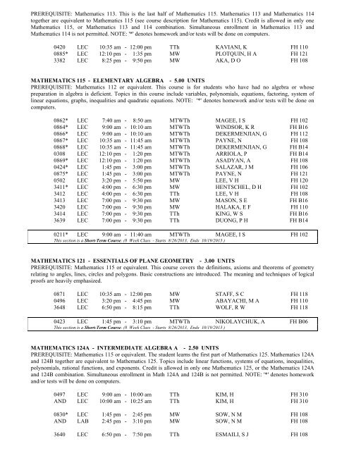 LOS ANGELES CITY COLLEGE FALL 2013 CLASS SCHEDULE ...