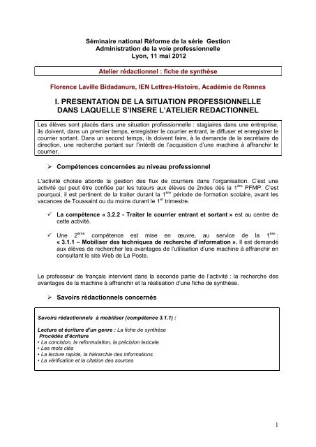 Presentation De La Situation Professionnelle Lettres Histoire Et