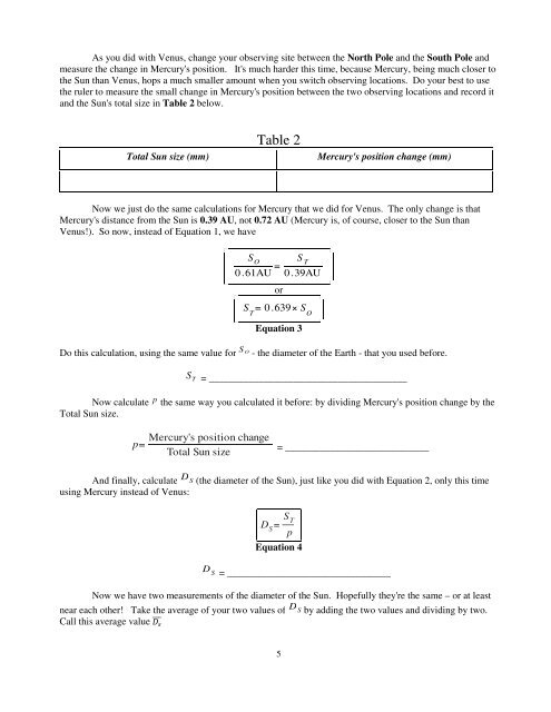 Assignment #7 – Transits of Venus & Mercury - Faculty Web Pages