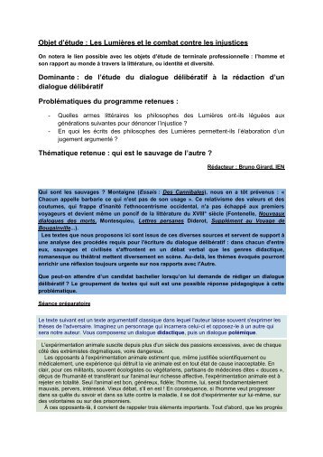 Objet d'étude : Les Lumières et le combat contre les injustices ...