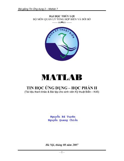 Tài liệu môn Matlab 7 - Khoa Kỹ thuật Biển