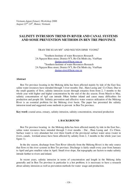 salinity intrusion trend in river and canal systems and some ...