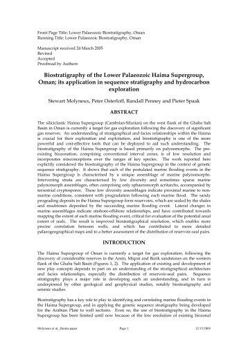 Biostratigraphy of the Lower Palaeozoic Haima Supergroup, Oman ...