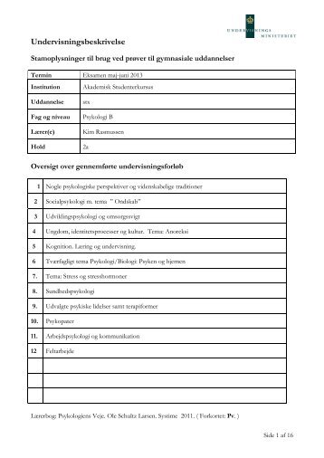 psykologi B (2a) - AKADEMISK STUDENTERKURSUS