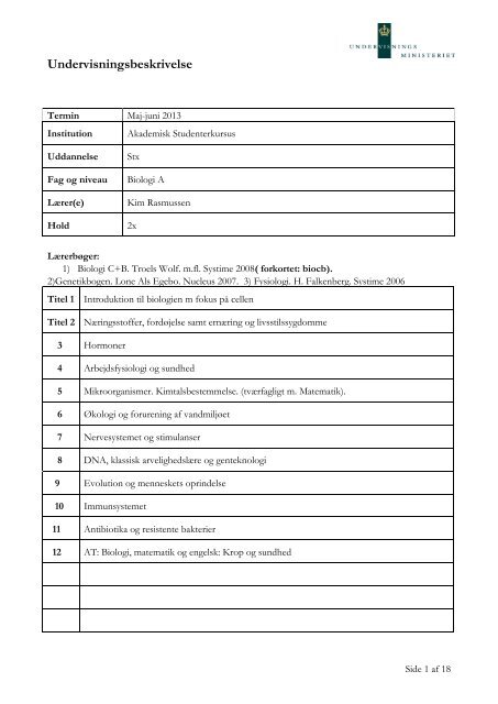 biologi A (2x) - AKADEMISK STUDENTERKURSUS